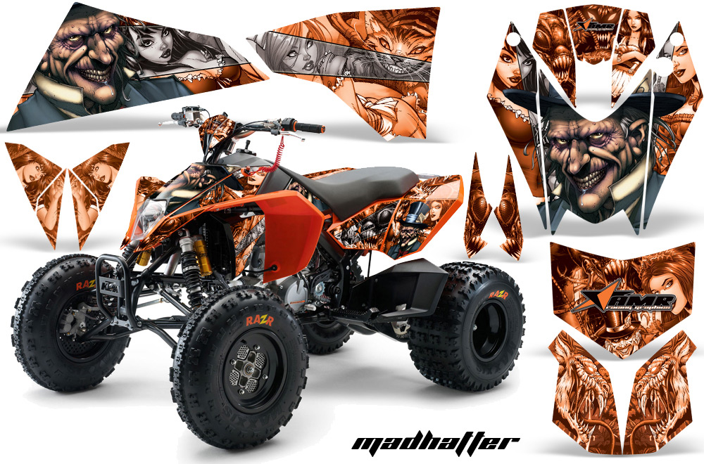 KTM 525 XC 08 Graphics Kit MadHatter Orange Silverstripe